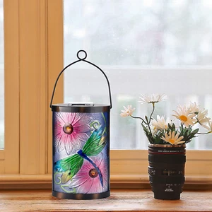 Solar Lantern Outdoor Hanging Glass Solar Dragonfly Lights Waterproof LED Sol... - Picture 1 of 1