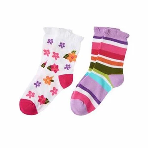 NWT Gymboree Flower & Stripe Socks 2 Pack Size 5-7 Shoe Size 11-13 Surf Advent - Picture 1 of 5
