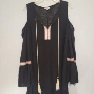 Vestido túnica Hayden LA hombro frío tejido negro boho manga campana talla XLarge - Imagen 1 de 6