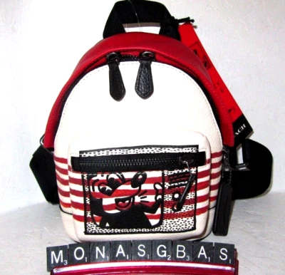 Mochila Coach C6910 Disney Mickey Mouse Keith Haring Pequeña Oeste Roja Tiza Negra Foto 1 de 4