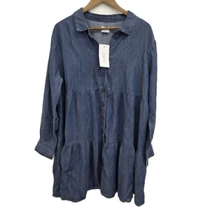 Isabel Maternity Blue Long Sleeve Button Front Tiered Dress Womens Plus 2XL NWT - Picture 1 of 12