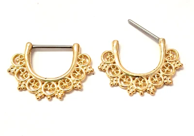 乳头点击器-PAIR-女性部落风扇 16 号 1/2 英寸金色 IP  — 第 1/2 张图片