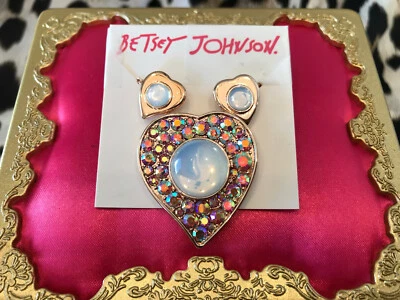 Betsey Johnson Heart Of Glass Opal Moonstone Pink AB Earrings Necklace Set - Image 1 of 2