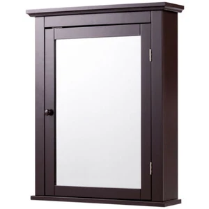 Bathroom Mirror Cabinet Wall Mounted Medicine Storage Adjustable Shelf Brown - Picture 1 of 10