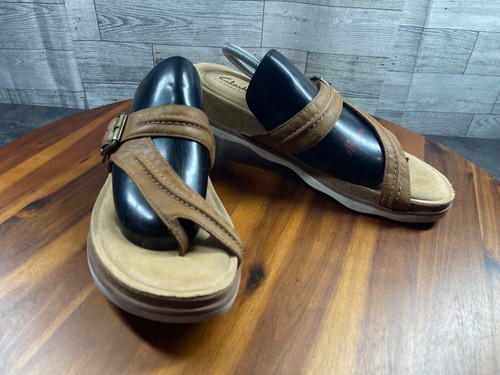 Clarks Sandali Slides Donna 11 M Brynn Madi Scarpe Marrone Pelle Tanga Ballerine
