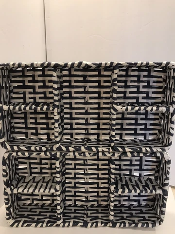 Rattan Basket Organizer Woven Blue And White  Set Of 2 Has 5 Sections Sz 12x6 Cover