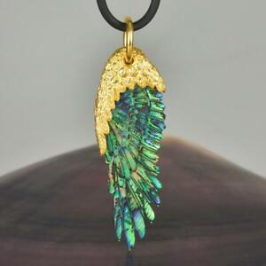 18K Gold Vermeil Sterling & Carved Paua Abalone Shell Angel Wing Pendant 4.29 g