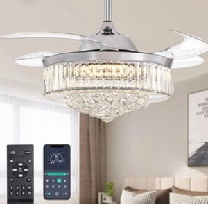 Moooni Modern 42 Inches Dimmable Fandelier Crystal Retractable Ceiling Fans with - Picture 1 of 1
