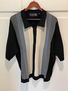 Nat Nast Mens XXL Knit Shirt Black White Blue Stripe 100% Pima Cotton