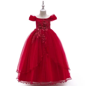 Flowers Girls Bridesmaid Dress Lace Bow Wedding Party Princess Maxi Gown Prom - Picture 1 of 29