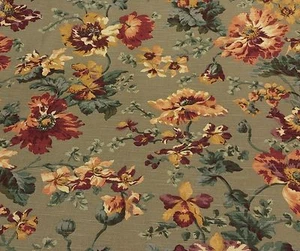 PORTFOLIO TEXTILES FLORAL TAUPE COTTON CURTAIN CUSHION FABRIC BY THE YARD 54"W - Picture 1 of 5