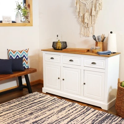 Solid Pine Sideboard with 3 Drawers and 3 Doors - White - 32 in by Sunnydaze - Image 1 of 4