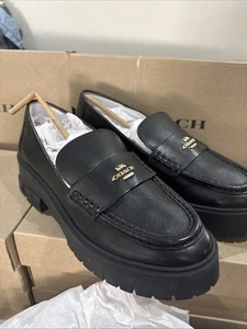 Coach Ruthie Leather Platform Chunky Loafers Black £225 Uk 6 USA 8 BNIB - Picture 1 of 12