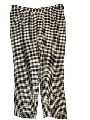 Lauren Ralph Lauren 格子格子 100% 真丝裤子女式 16W 黑色象牙色内衬 — 第 1/4 张图片