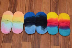 Linen Waffle Weave Bath Tie Dye Slippers Printed Name. Pack 2 Pair One Size - Picture 1 of 4