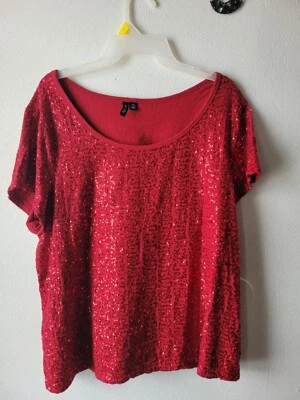 Blusa Top Manga Corta Relativity Para Mujer Talla Grande 2X Lentejuelas Foto 1 de 3