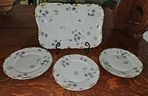 Antique Haviland & Co. Limoges France Violets Serving Platter & Dessert Plates - Picture 1 of 13