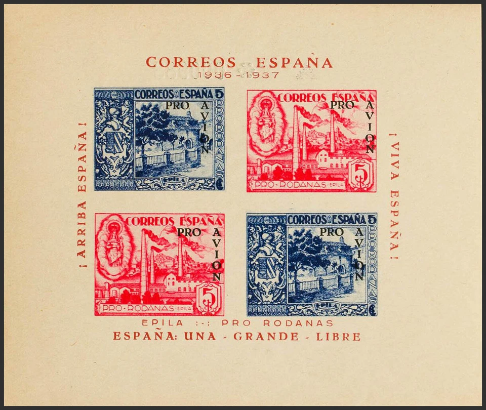 Zona Nacional. Locales. MNH 1937. Bloque de Sábanas Epila 5 Cts Azul + Rosa Foto 1 de 1