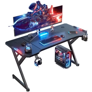 Gaming Desk LED RGB Computer Table Workstation w/ Cup Holder & Headphone Hook - Picture 1 of 33