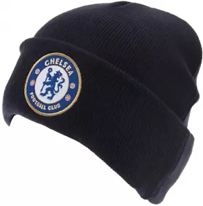 CHELSEA FC ADULT NAVY WOOLLY CUFFED BEANIE HAT ONE SIZE CFC - Picture 1 of 3