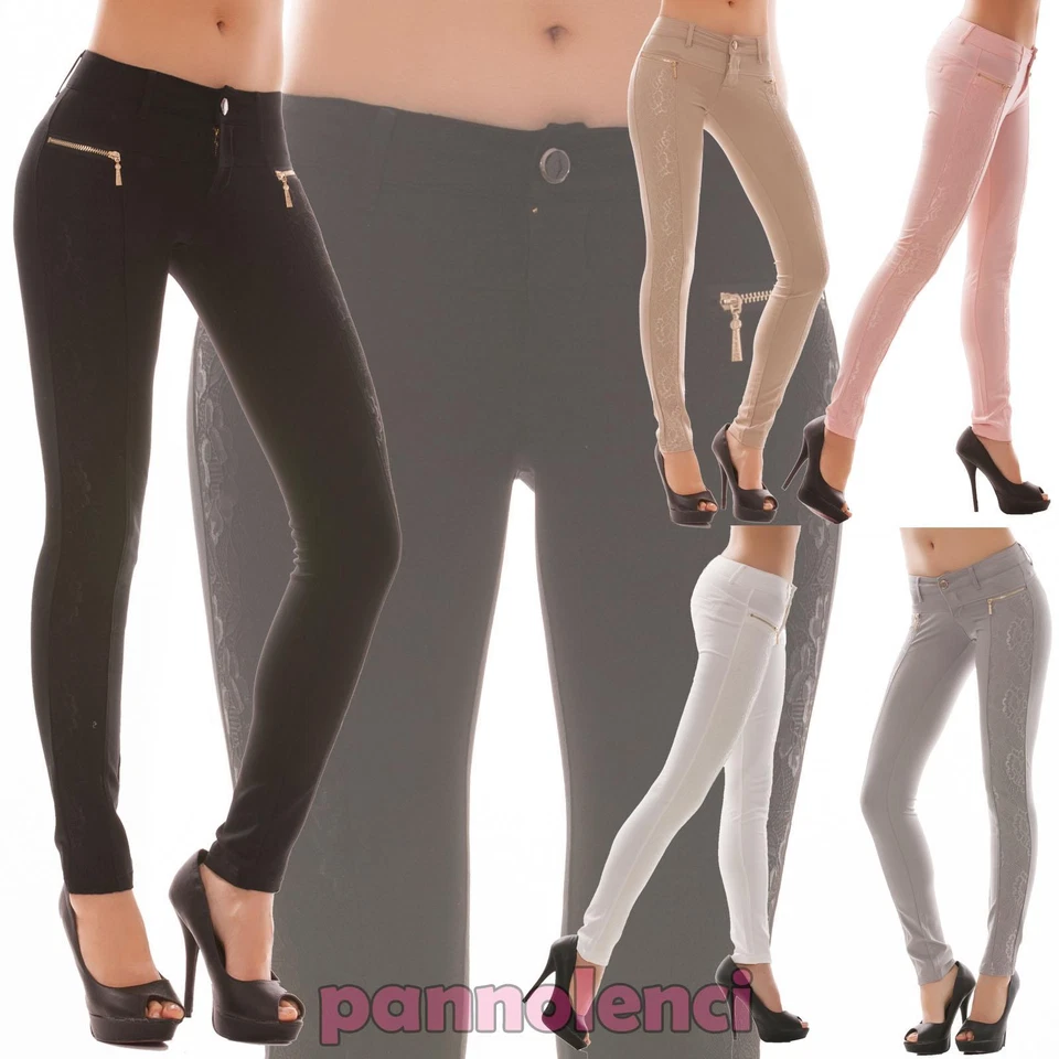 Pantaloni donna elasticizzati pizzo aderenti skinny sigaretta nuovo C6079 - Immagine 1 di 1