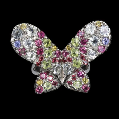 925 Sterlingsilber Ring Rund Aquamarin Peridot Natürlich Edelstein Schmuck Größe - Bild 1 von 4