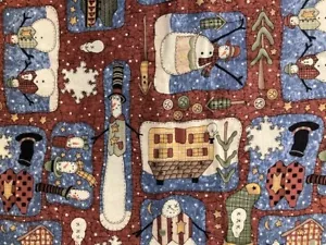 Cranston Snowmen Cotton Fabric Remnant 31"L x 43" Wide Leslie Beck Vintage - Picture 1 of 4