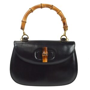 Gucci Bamboo Handbag Purse Black Leather 000.1781.0633 77985