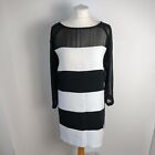 Mint Velvet UK 12 Black White Stripey Dress Party Occasion Cotton Sheer Sleeves