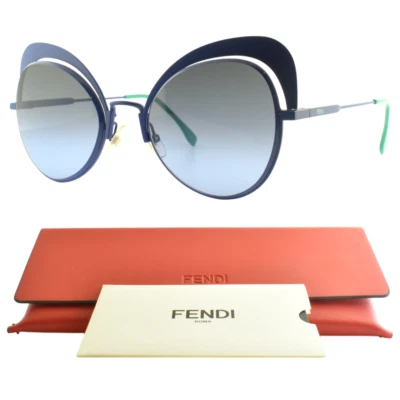 НОВЫЙ!! Женские солнцезащитные очки FENDI FF 0247/S PJPGB синие кошачий глаз круглые с полным ободком - Изображение 1 из 4