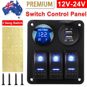 3 Gang 12V Switch Panel Control LED Light USB ON-OFF Toggle for Car Marine Boat - Picture 1 of 12