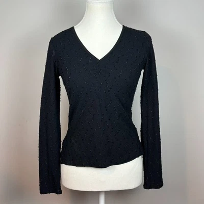 Blusa feminina vintage Hot Kiss preta forrada transparente costas caprichoso elástica manga longa MED - Imagem 1 de 4