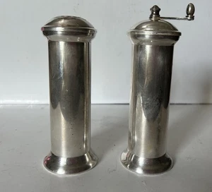 Vintage Acciaio Garantito Sliver Plated Pepper Mill And Salt Shaker 7" - Picture 1 of 11
