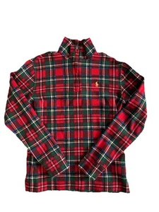 Polo Ralph Lauren Boy 1/4 Zip Red Pullover Sweater Plaid Sweatshirt L 14-16 EUC - Picture 1 of 9