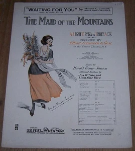 Waiting for You Maid of the Mountains John Steele 1918 Light Opera Sheet Music - Picture 1 of 1
