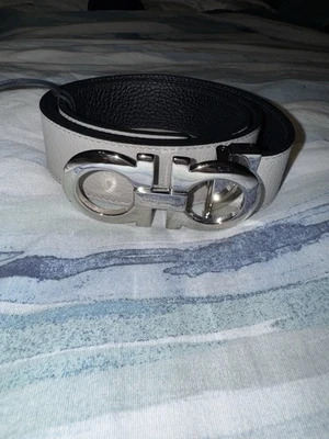 Ferragamo Cinturón Hombre Talla 38 Cinturón Cuero Reversible Nero Y Rinoceronte Gris Foto 1 de 4