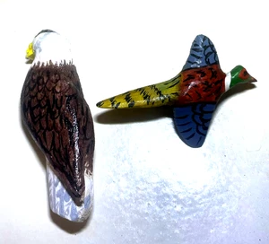 Folk Art Signed Hand Carved Wood Eagle and Pheasant Pins - Picture 1 of 12