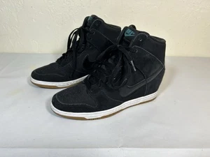 Nike Dunk Sky Hi Essential Shoes Womens Size 8.5 Black Suede Lace Up Wedge - Picture 1 of 10