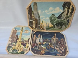 Vintage Set of 3 Trivets Chicago Souvenir Lion Art Institute Water Tower - Picture 1 of 6