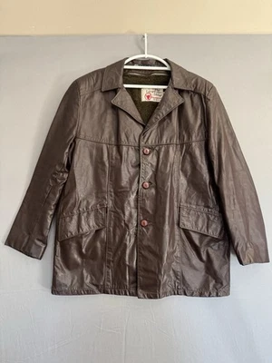 Vintage Sears Leather Shop Brown Jacket Mens 44 Removable Faux Fur Argentina EUC - Image 1 of 4