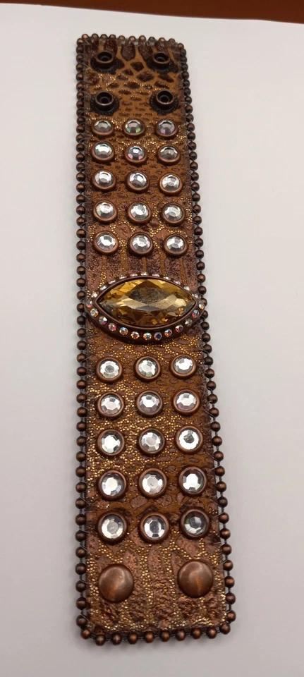 Браслет широкий натуральная кожа с 1 большим желтым граненым кристаллом 8 дюймов - Изображение 1 из 4