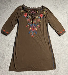 Johnny Was Dress Womens Small Brown Cotton Floral  Boho Embroidered Long Sleeve - Picture 1 of 15