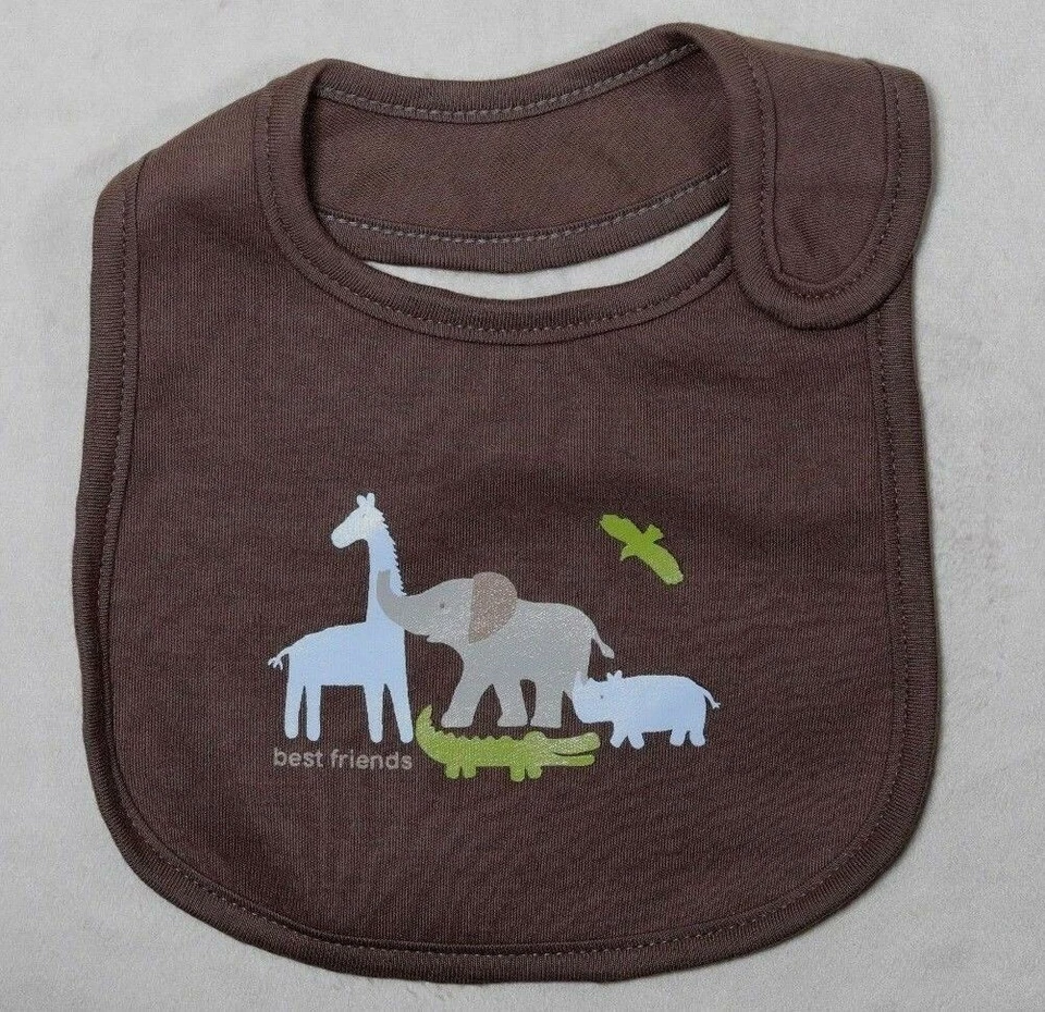 Baby Boy Nwot Carter's Brown Safari Animals One Size Baby Bib - Image 1 of 2