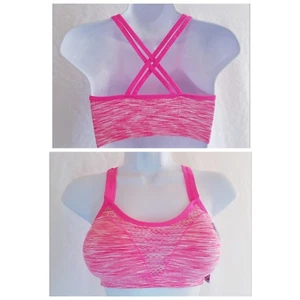 New MATERIAL GIRL ACTIVE Women's S Small Pink Strappy Padded Sports Bra - Picture 1 of 6