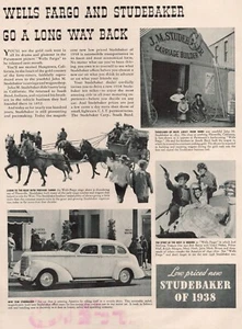 1937 STUDEBAKER Vintage Print Ad WELLS FARGO AND STUDEBAKER GO A LONG WAY BACK - Picture 1 of 1