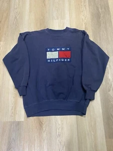Tommy Hilfiger Vintage Embroidered Logo Crewneck Sweatshirt Mens Medium Navy - Picture 1 of 7