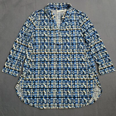 Túnica Susan Graver Mujer XS Regular Estampada Líquida Tejida Manga 3/4 Cuello Dividido Foto 1 de 4