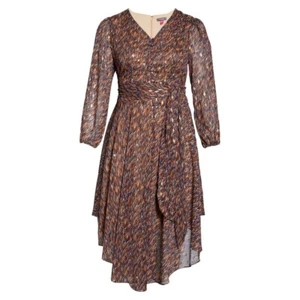 NWT Vince Camuto Womens Plus Size 1X Metallic Handkerchief Hem Midi Dress NEW - Picture 1 of 6
