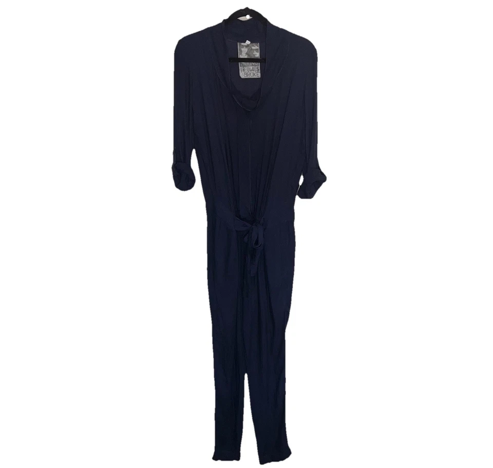 Mono Young Fabulous Broke Talla S Azul Marino Botón Cintura Corbata Manga con lengüeta enrollable Foto 1 de 4