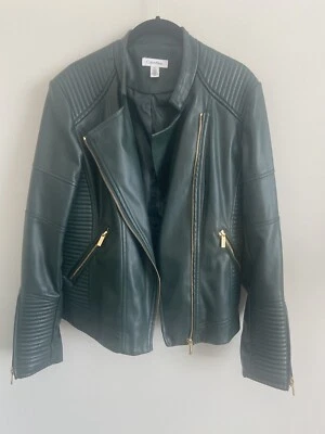 Calvin Klein Vegano Cuero Verde Biker Chaqueta Forrada Mujer Talla L Foto 1 de 4